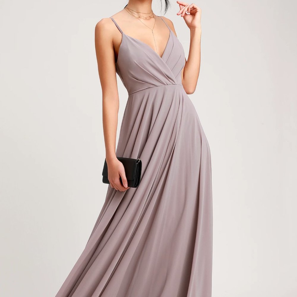 Lulu's Bridesmaid Dress in Taupe/Dusty Purple